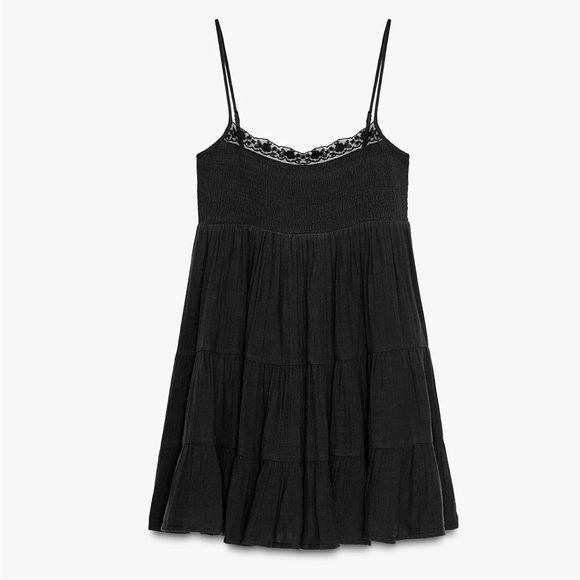 Lace Chiffon Mini Dress Black Zara M NWT - Picture 6 of 12